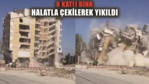 Halatla çekilen 8 katlı bina yerle bir oldu