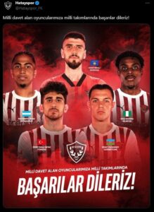 HATAYSPOR'DA 5 FUTBOLCUYA MİLLİ DAVET
